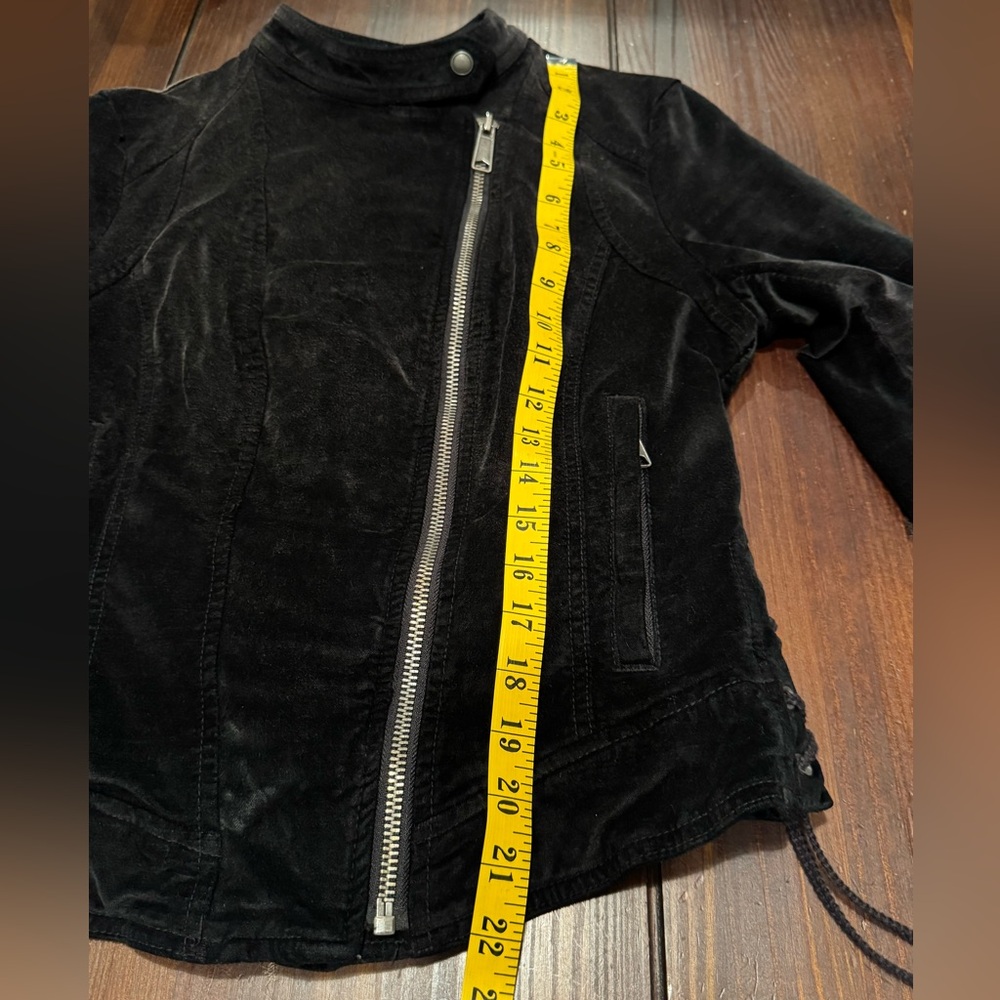 Free People Velvet Moto Laced Sleeve Zipper Jacket Black Size S - Picture 13 of 16